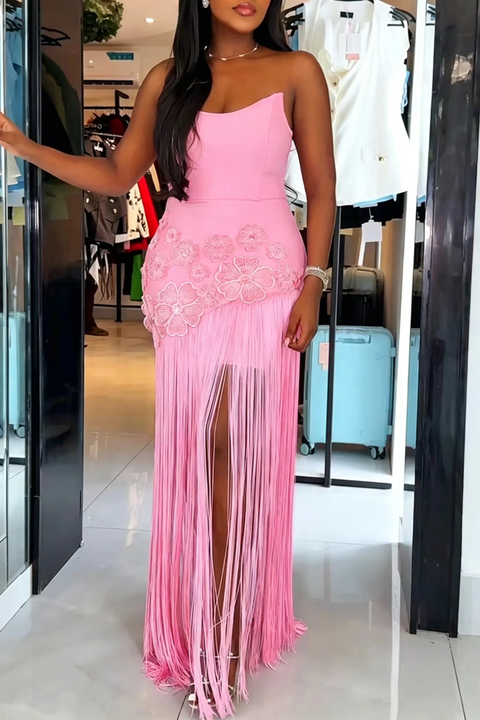 Women's Elegant Party Fringe Hem Bustier Dress