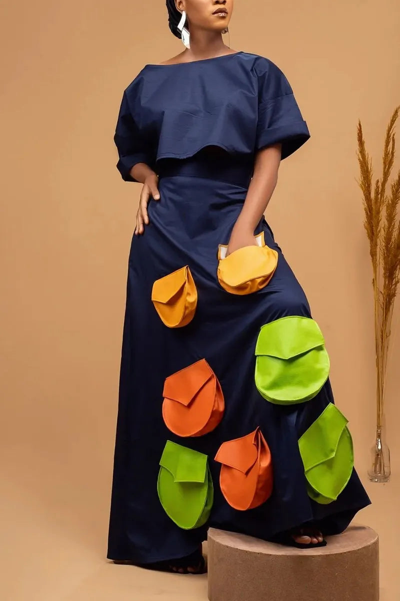 Women's Crop Top Or Maxi Skirt With Colorful Pocket Detail