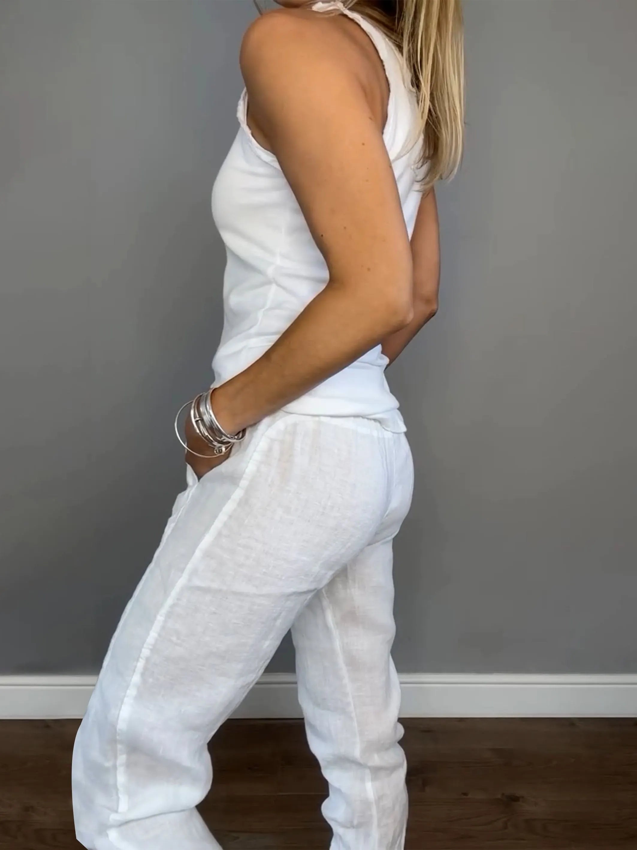 Women's Daliy Summer Cotton and Linen Casual Two-piece Set