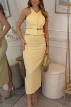 Women V-neck Top + Half Skirt Elegant Temperament Set