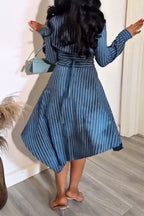 Women's Fashion Asymmetric Hem Stripe Print Dress