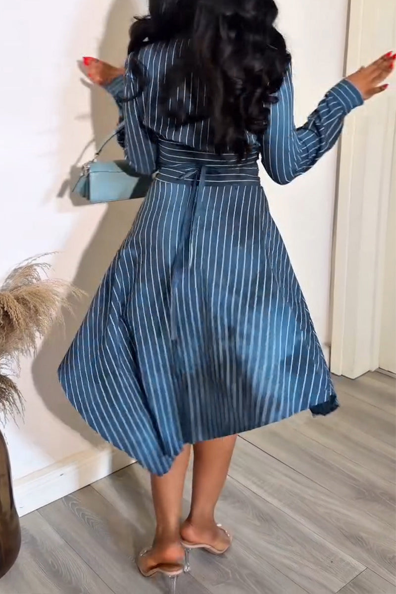 Women's Fashion Asymmetric Hem Stripe Print Dress