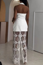 Women's Elegant Lapel Vest Lace Skirt Set