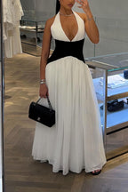 Women's Elegant Halter Maxi Dress With Contrast Trim