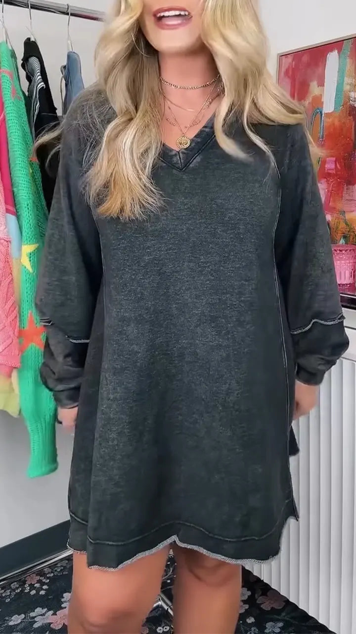 Women V-neck Spliced loose Casual Dress