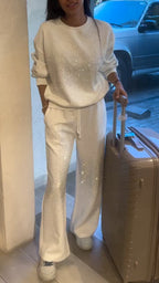 Women's Round Neck Rhinestone Fashion Casual Suit