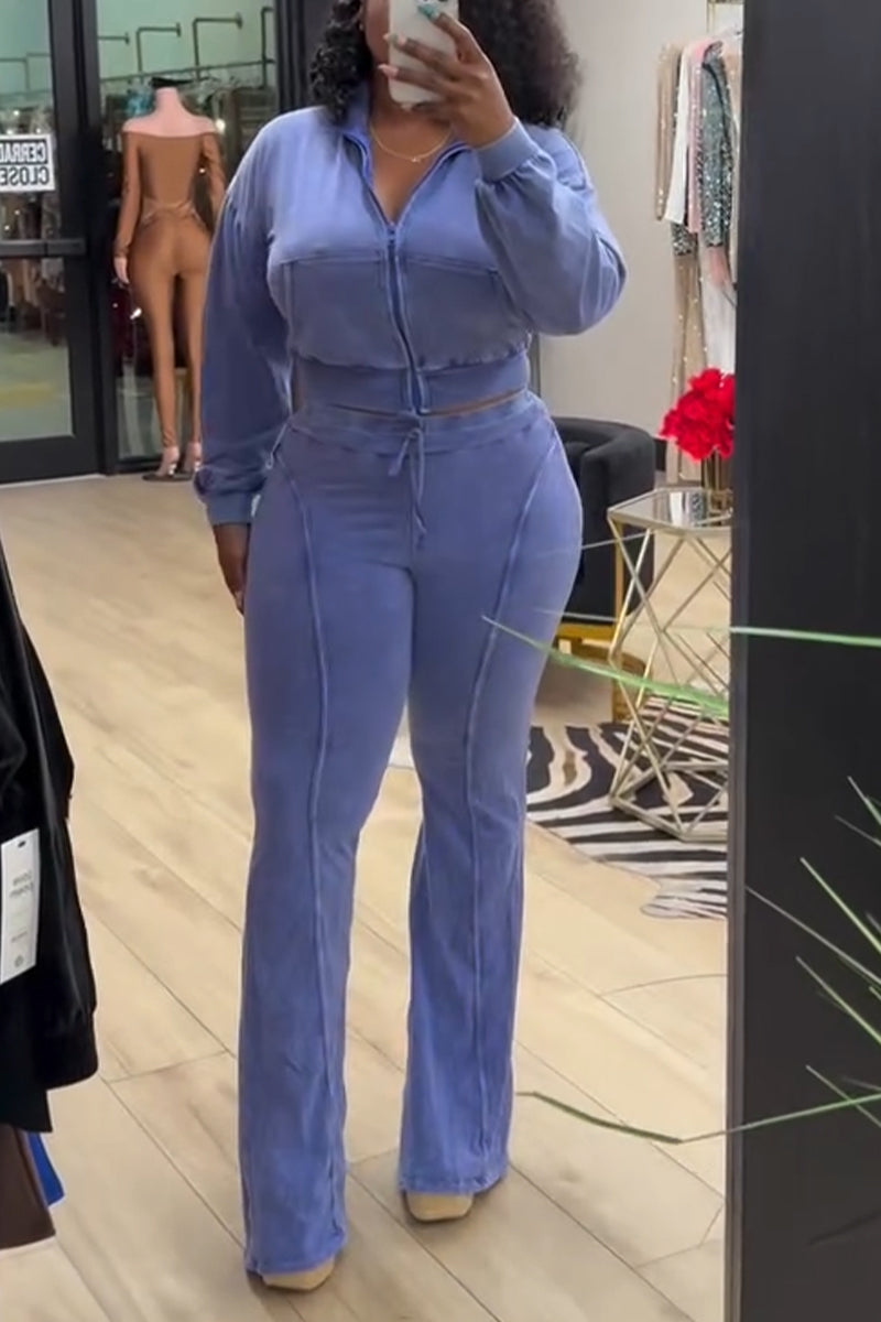 Women's Patchwork Short Jacket + Tight Flared Pants Casual Set