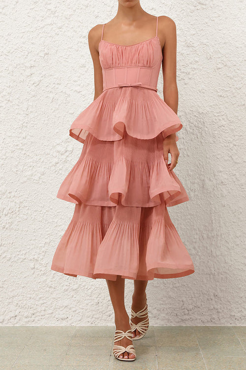 Elegant Women's Long Strappy Dress With Tiered Skirt