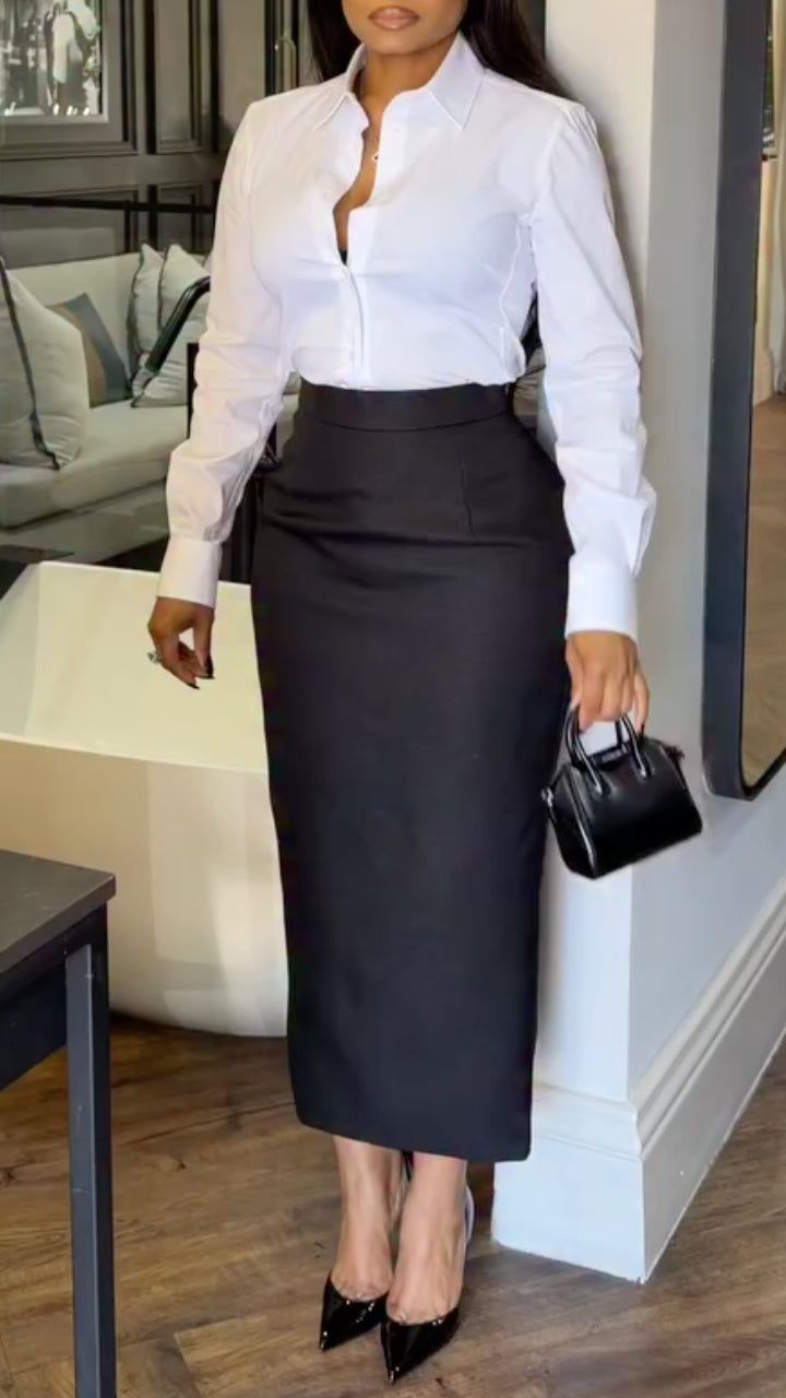 Women's Collared Shirt + Skirt Commuter Suit