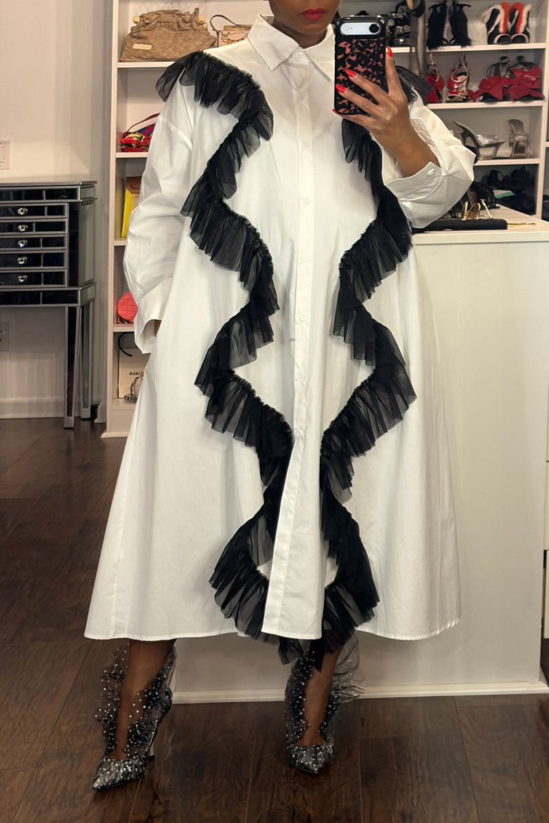 Women's Bestseller Loose Trim Flounce Trim Shirtdress