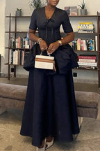 Women V-neck Splicing Elegant Temperament Denim Dress