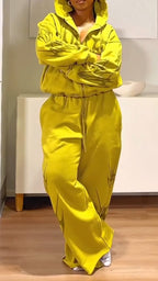 Womens Hooded Printed Jacket+ Pants Casual Set