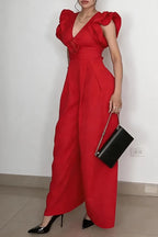 Women's Bestseller Elegant Flounce Sleeve V Neck Wide Leg Jumpsuit