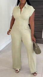 Women's Collared Button Casual Jumpsuit