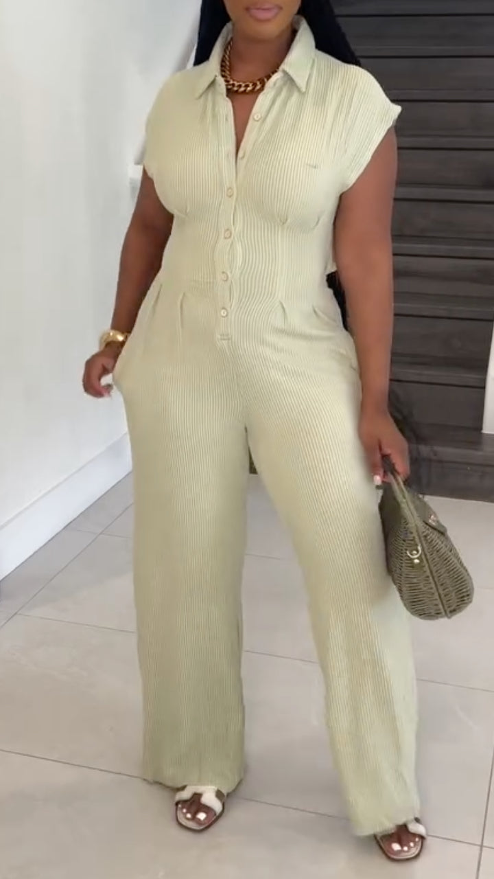 Women's Collared Button Casual Jumpsuit