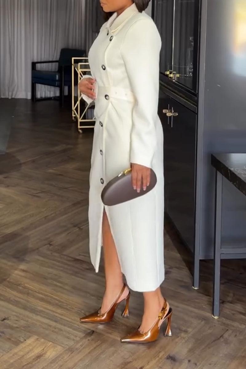Women Collar Buckle Elegant Temperament Maxi Dresses