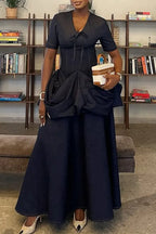 Women V-neck Splicing Elegant Temperament Denim Dress