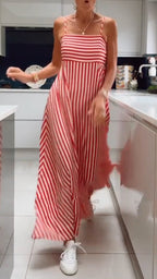 Womens Suspender Striped Loose Casual Dress