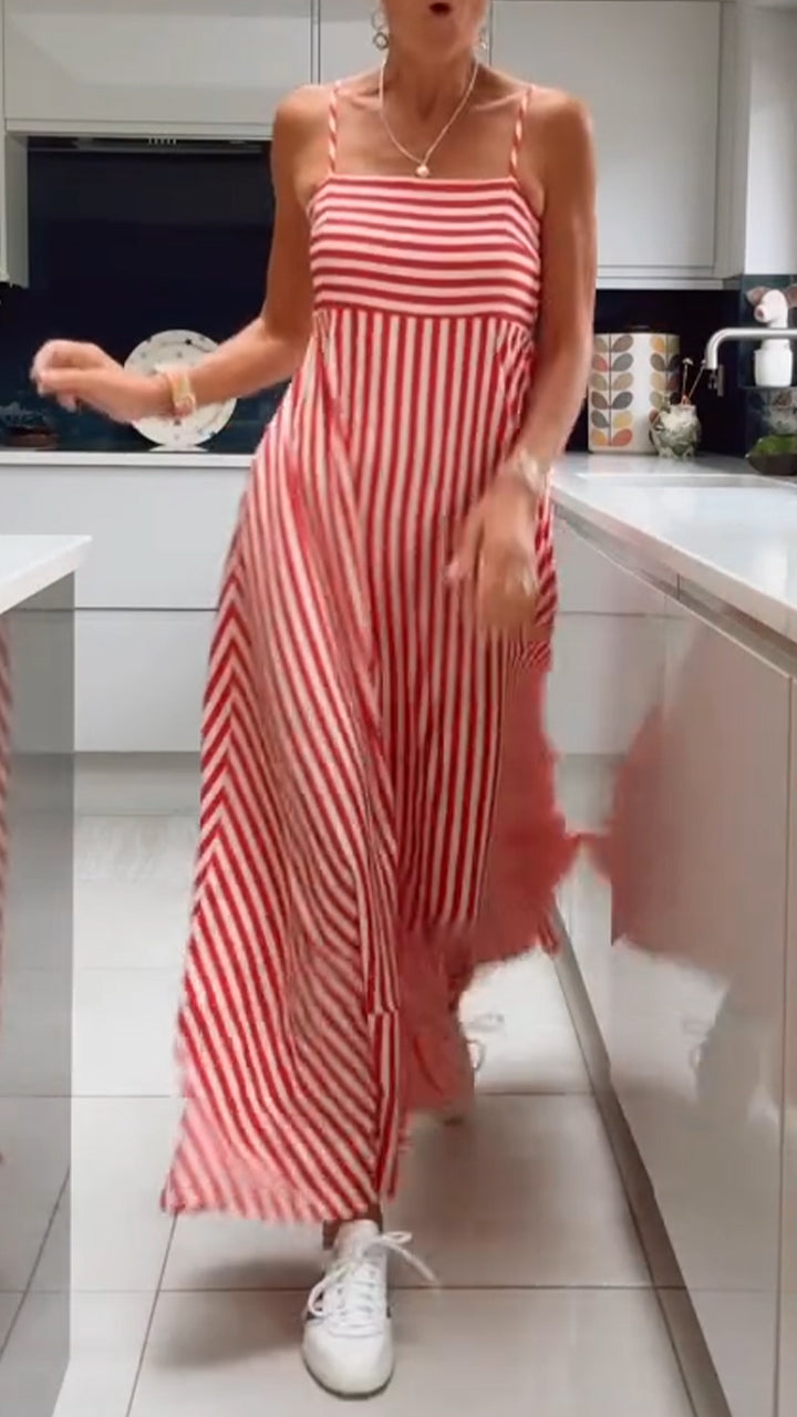 Womens Suspender Striped Loose Casual Dress