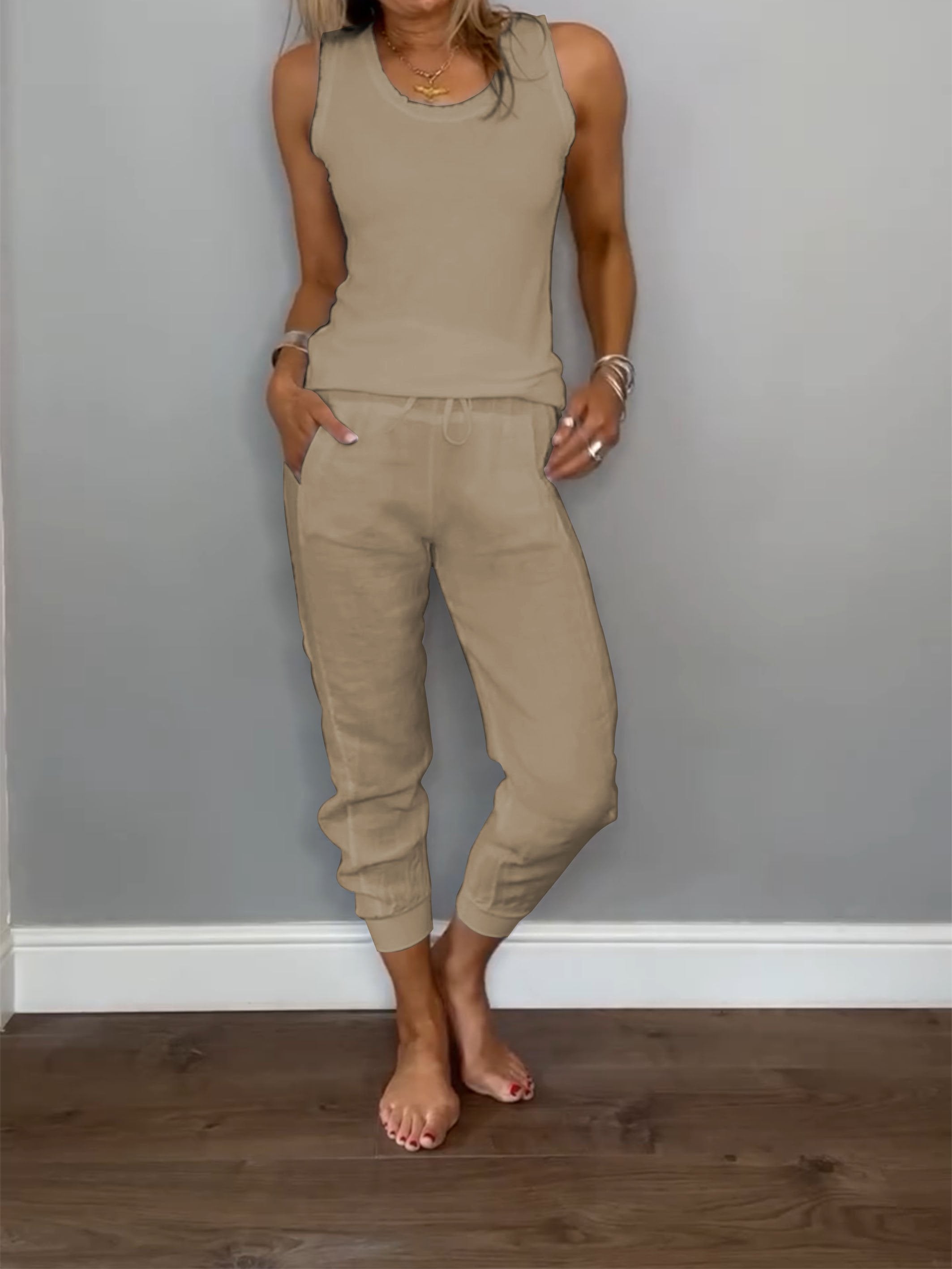 Women's Daliy Summer Cotton and Linen Casual Two-piece Set