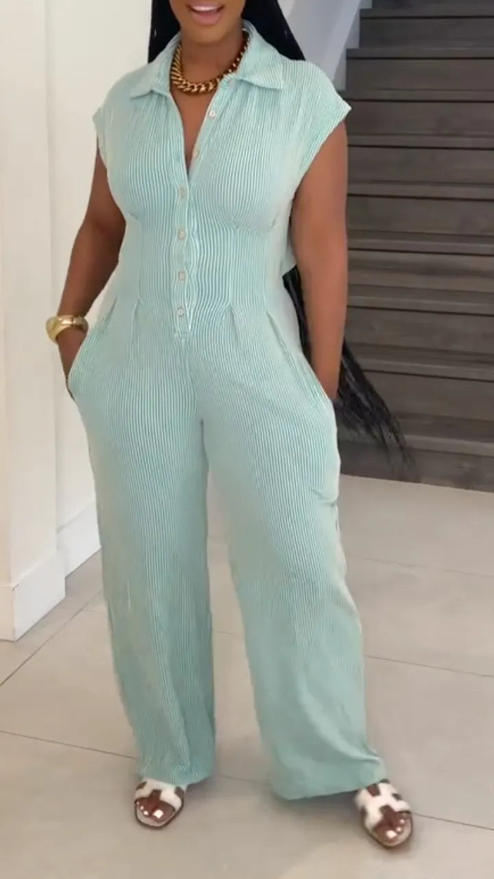 Women's Collared Button Casual Jumpsuit