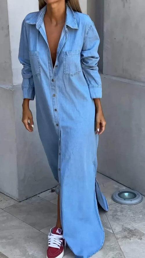 Ladies' Lapel Buckle Split Casual and Relaxed Dress