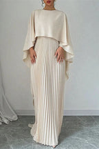 Women's Elegant Cape Sleeve Pleated Maxi Dress Sets