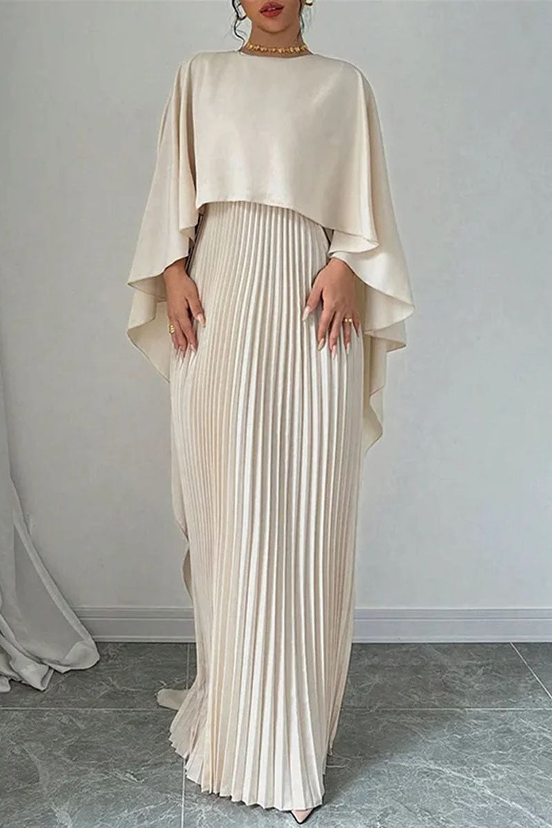Women's Elegant Cape Sleeve Pleated Maxi Dress Sets