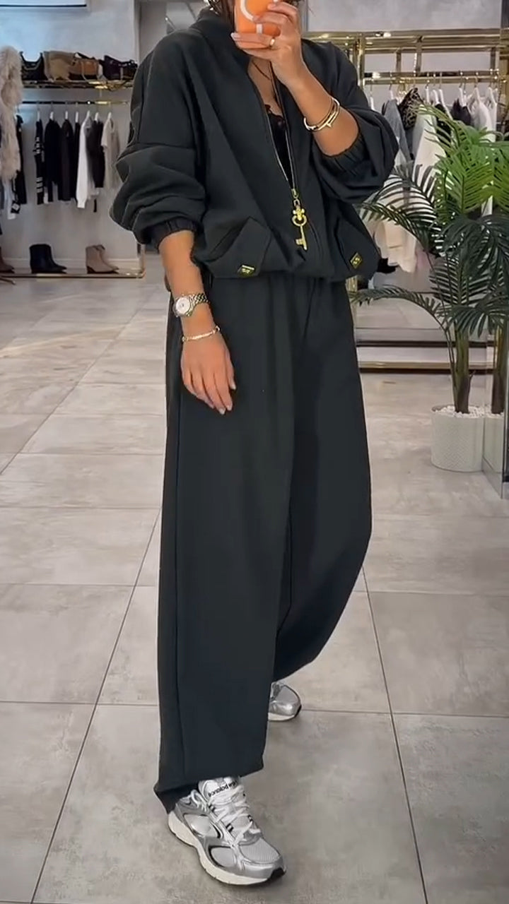 Women Round Neck Jacket+ Pants Casual Suit
