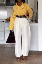 Women Collar Style Casual Jacket or Wide Leg Pants