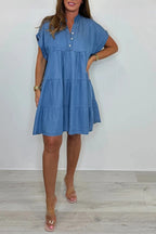 Women's V-neck Spliced Loose Dress