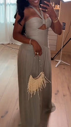 Women Neck Hanging Patchwork Hollow Elegant Temperament Dress