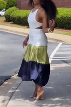 Women's Casual Hem Color-Block Open-Back Dress