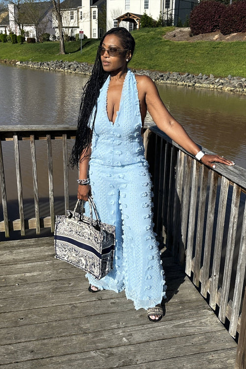 Hot Selling Women's Casual Jacquard Hanging Neck Jumpsuit