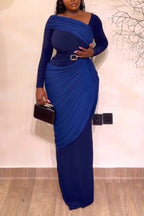 Women Square Neckline Patchwork Contrasting Color Waist Cinching Elegant Temperament Dress