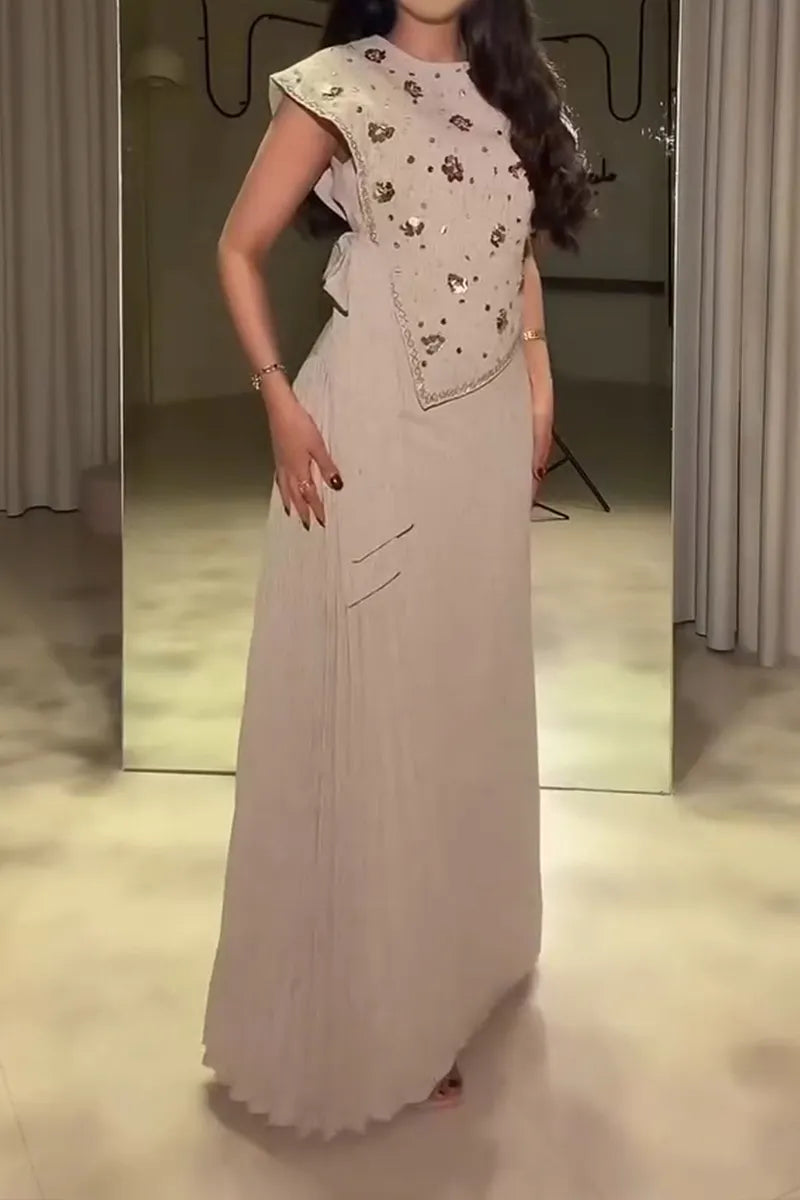 Women's Elegant Sequin Trim Asymmetric Hem Dress