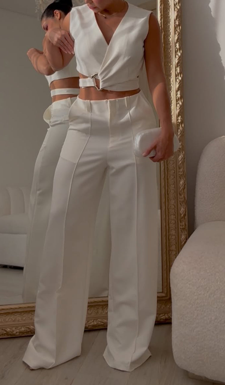 Women V-neck Top and Pants Stylish Casual Set