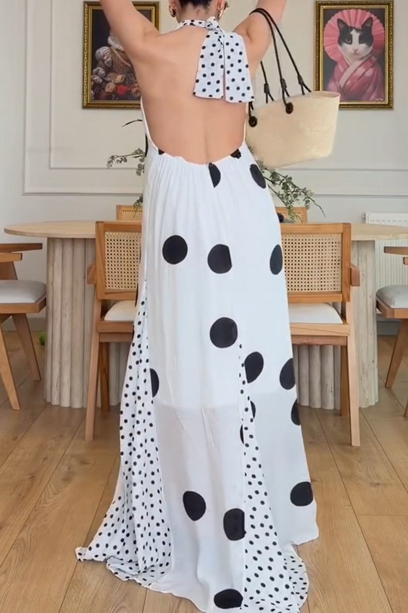 Women's Summer Bestseller Resort Polka-Dot Halter Dress