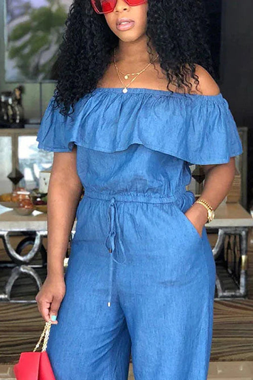 Hot Selling Sexy Lotus Leaf One Shoulder Jumpsuit For Women