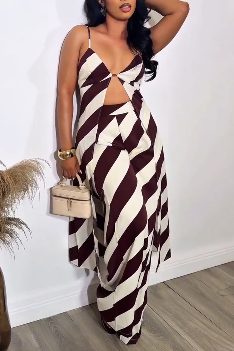 Women's Casual Stripe Long Vest Pants Set