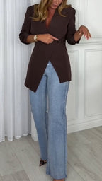 Women V-neck Jacket+ Jeans Casual Suit