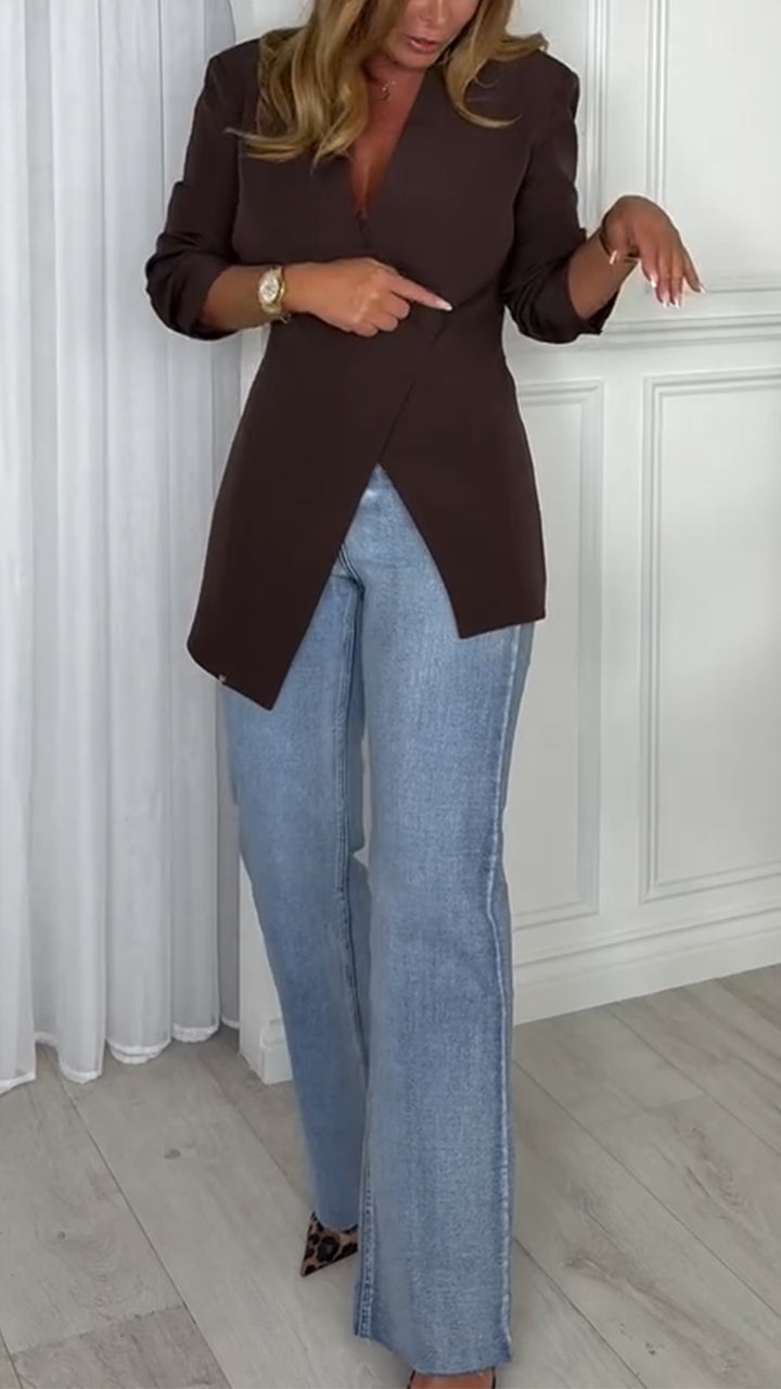 Women V-neck Jacket+ Jeans Casual Suit