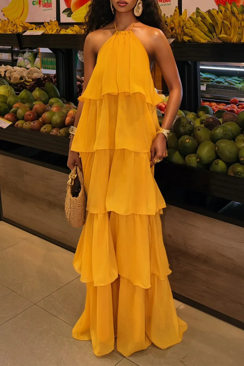 Women's Resort Layered Hem Halter Dress