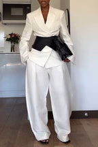 Women Collar Jacket Waist Design + Pants Temperament Commuting Formal Suit