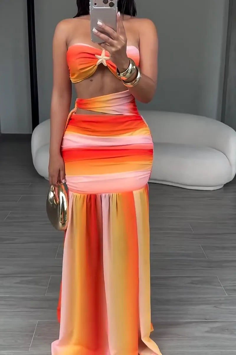 Women's Resort Color Block Gradient Cutout Dress