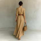 Women's Vintage Elegant Khaki Maxi Dress