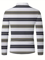 Men's Business Casual Striped Long-Sleeved Polo Shirt