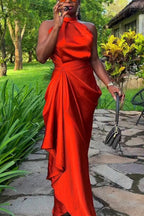 Womens Neck Hanging Sleeveless Waist Cinching and Elegant Temperament Maxi Dresses