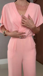 Women V-neck Top and Pants Solid Color Casual Suit