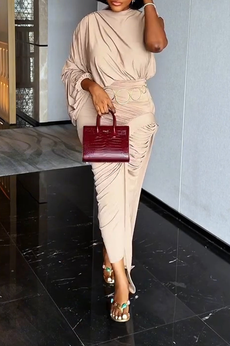 Women Round Neck Top + Patchwork Skirt Elegant Temperament Set